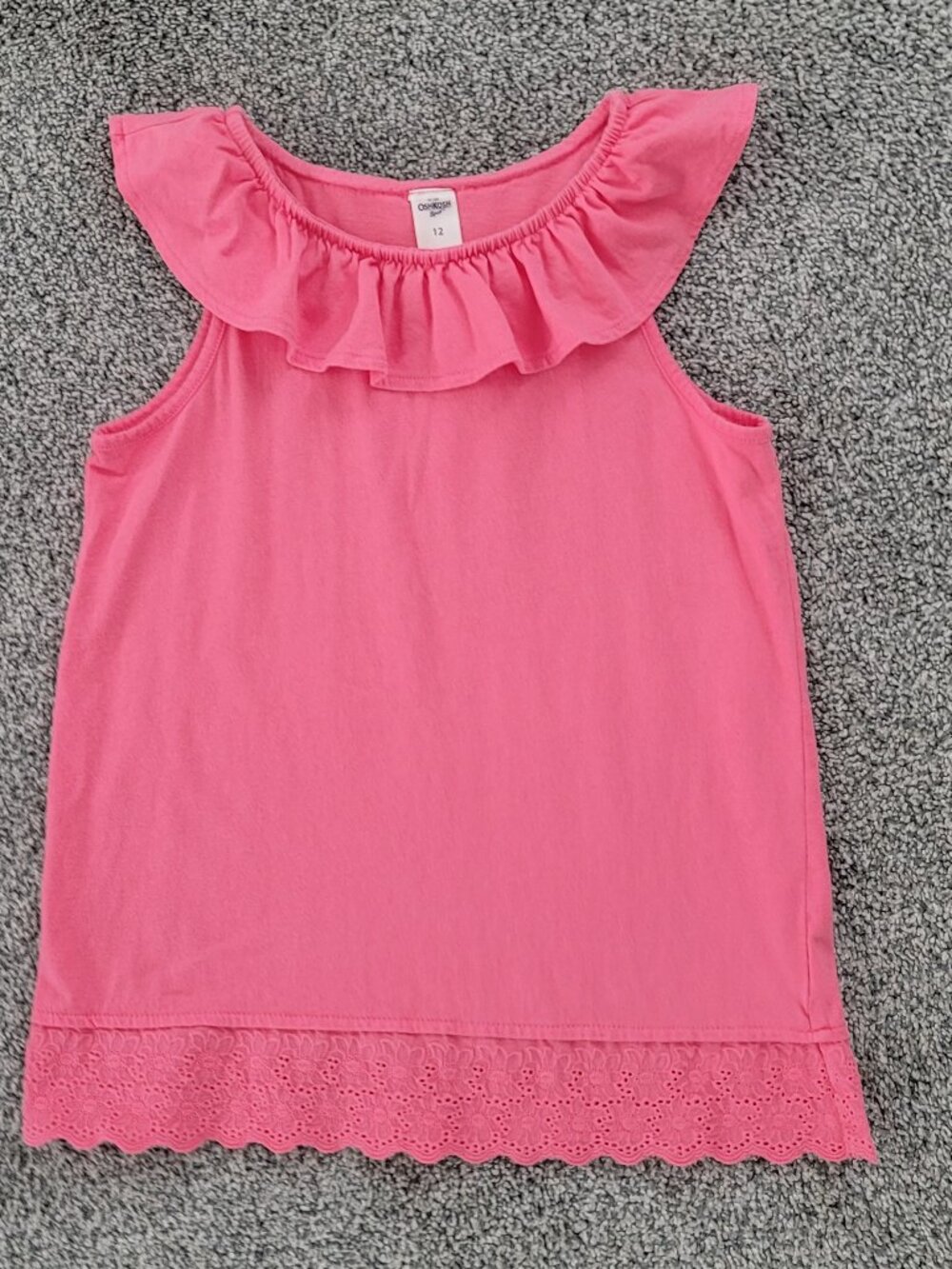 OshKosh Girls Pink Summer Top Eyelet Trim Ruffle size 12